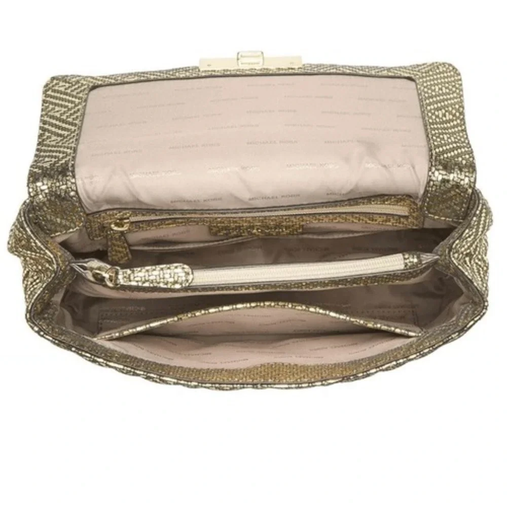 MICHAEL‎ KORS Gold Metallic Sloan Quilted Pyramid Large Chain Shoulder Bag Purse